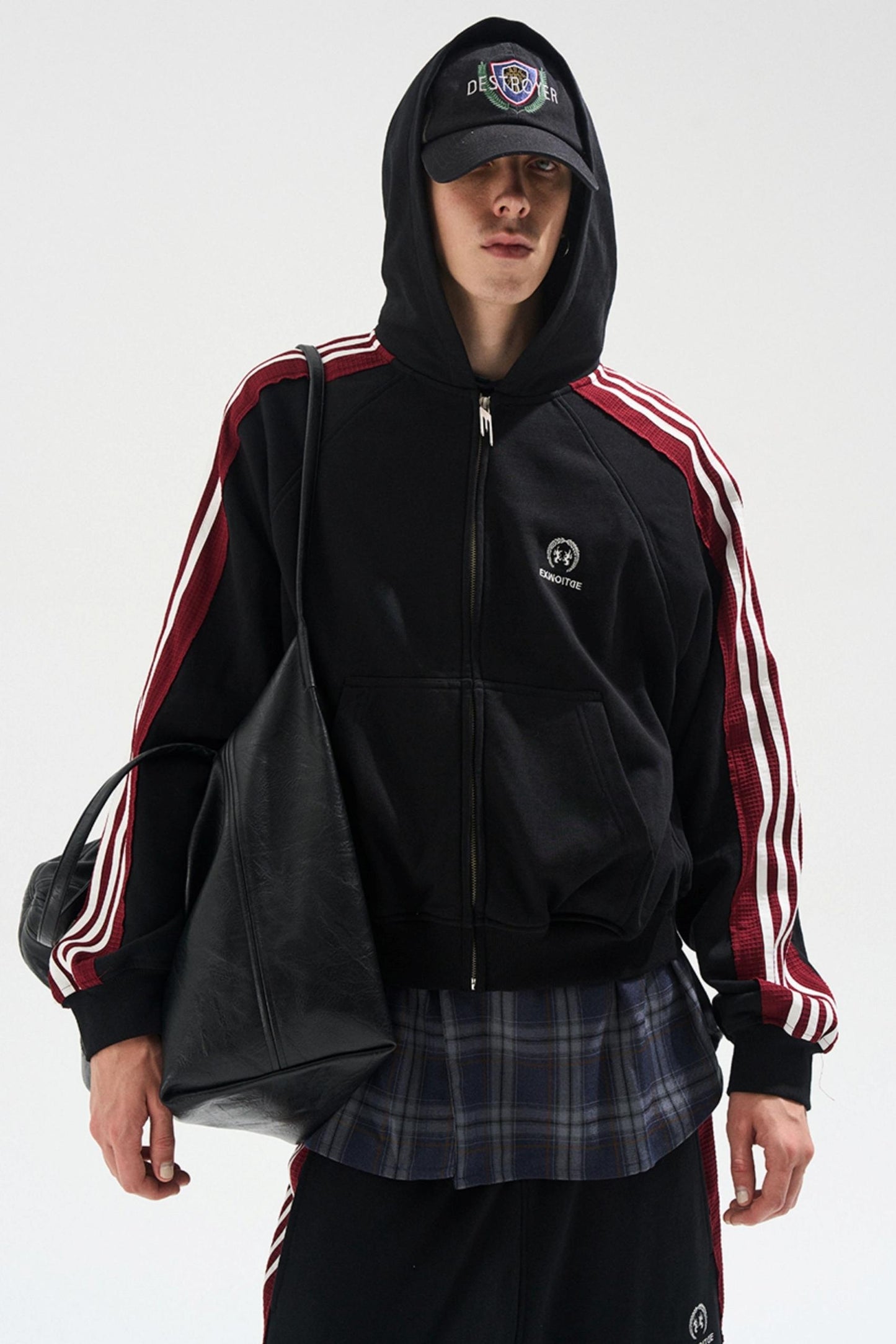 Raw Edge Contrast Hooded Cardigan