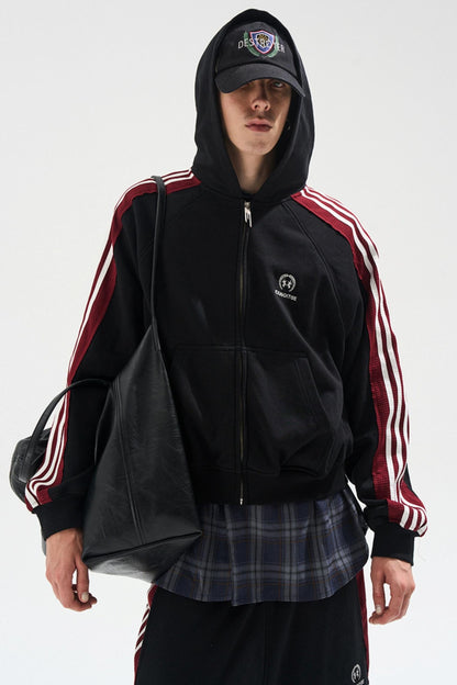 Raw Edge Contrast Hooded Cardigan