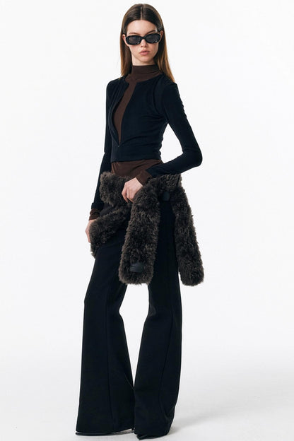 Velvet-Feel Color-Blocked Top