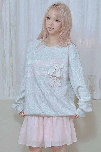 Cotton Bow Patchwork Sweatshirt