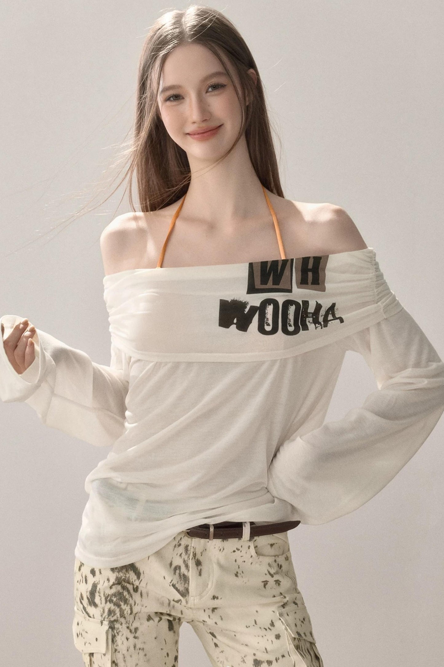 Sweet Off-Shoulder Printed Blouse