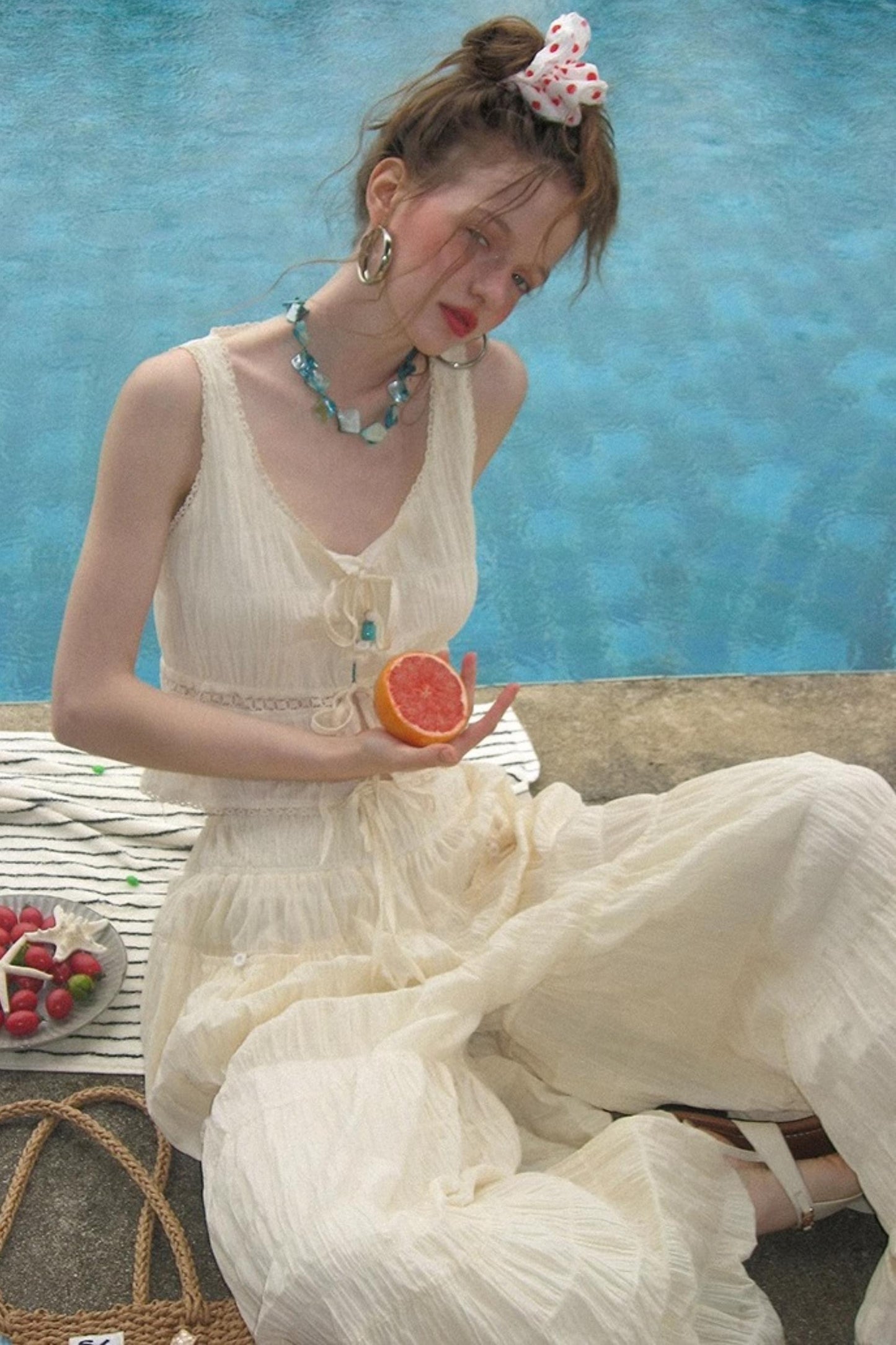 Beige Textured Lace Skirt Set-Up