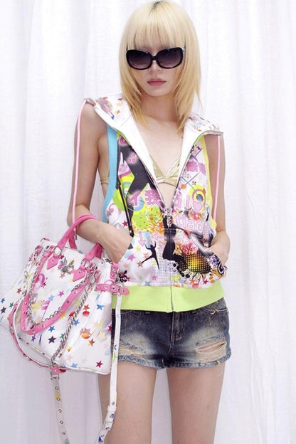 Note Print Hooded Vest