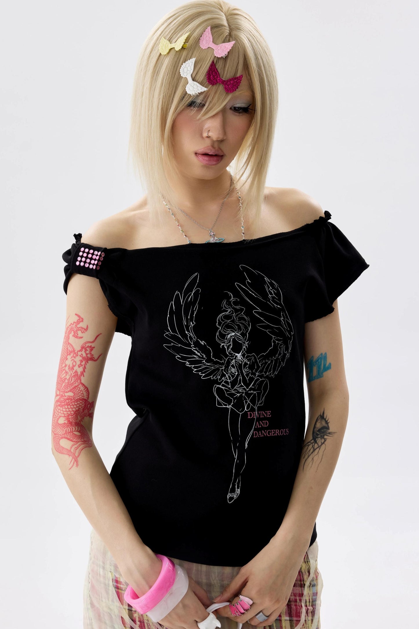 Two-Color Rhinestone Ruched Top
