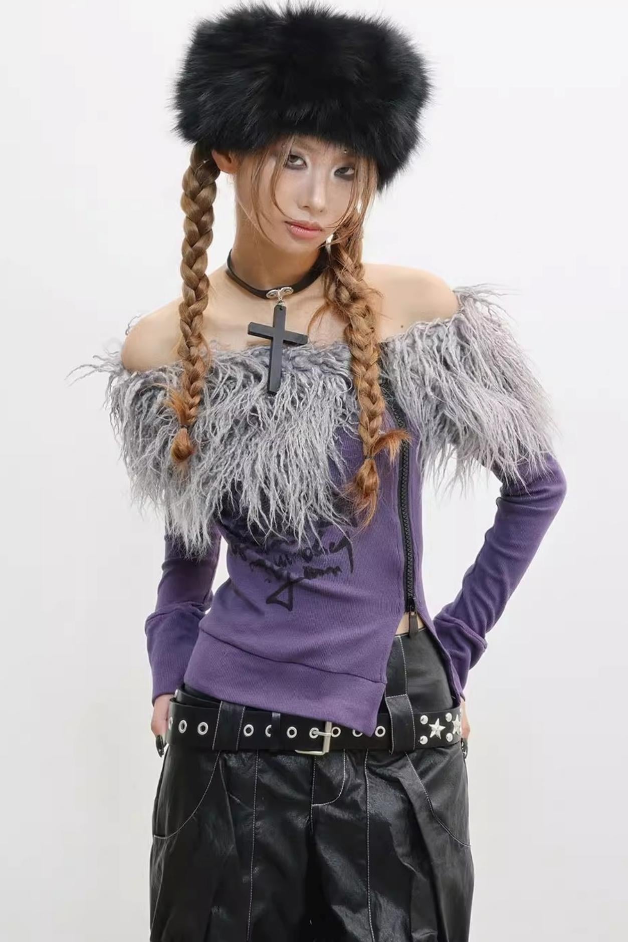 Hairy Slim Print Long Sleeve T-Shirt Knit