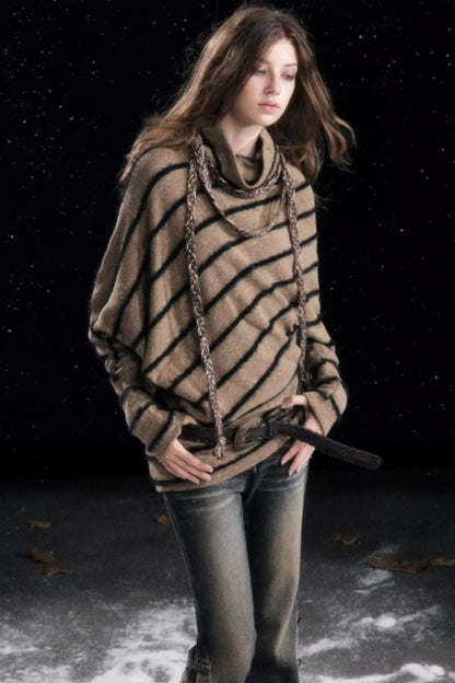Diagonal Striped Batwing Sweater