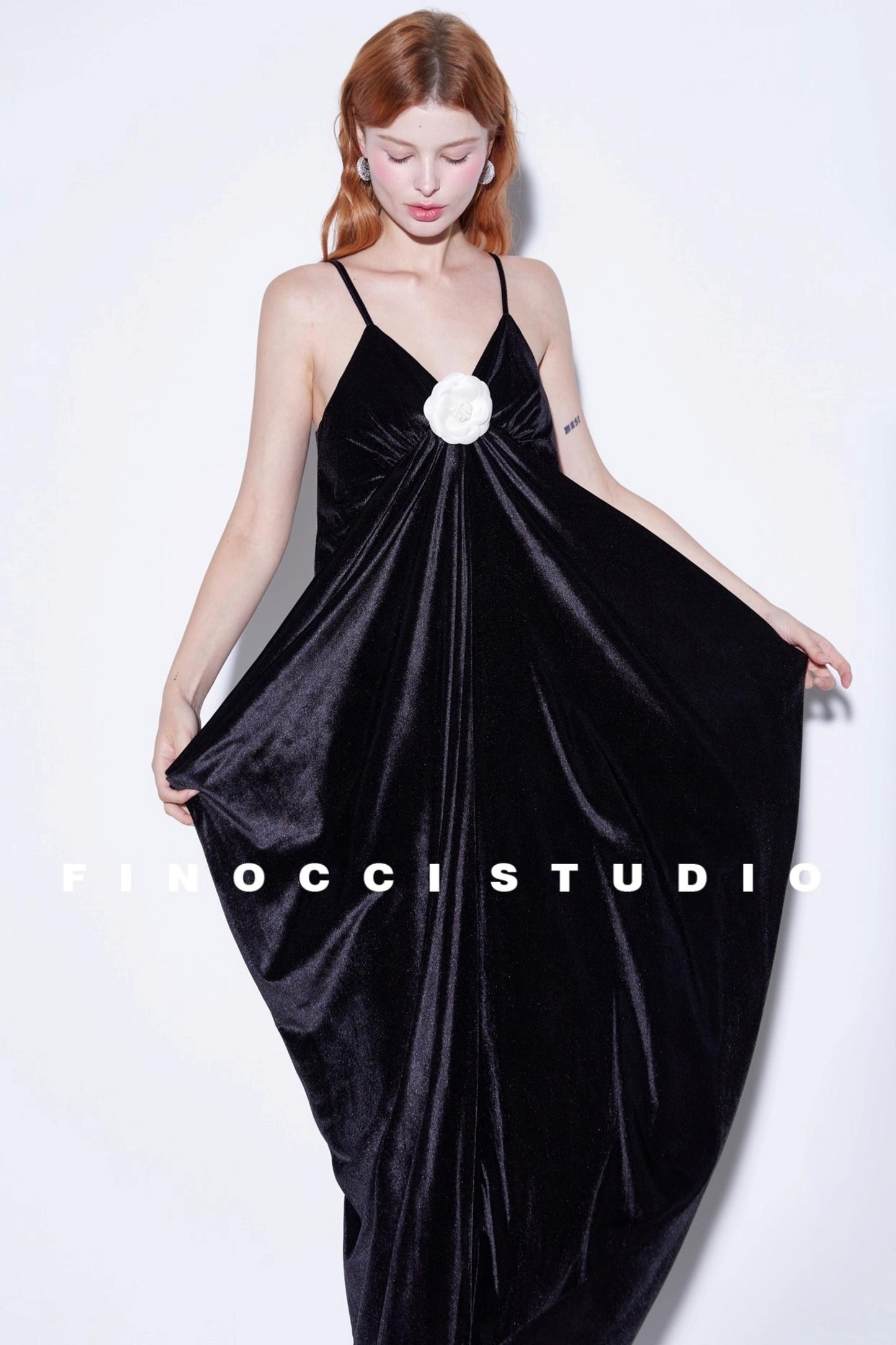 Custom Camellia Silk Velvet Slip Dress