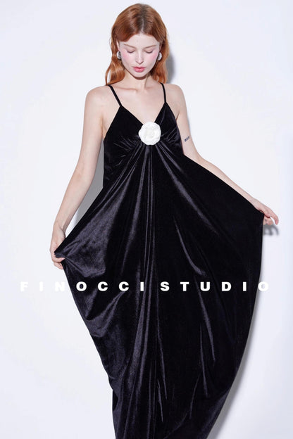 Custom Camellia Silk Velvet Slip Dress