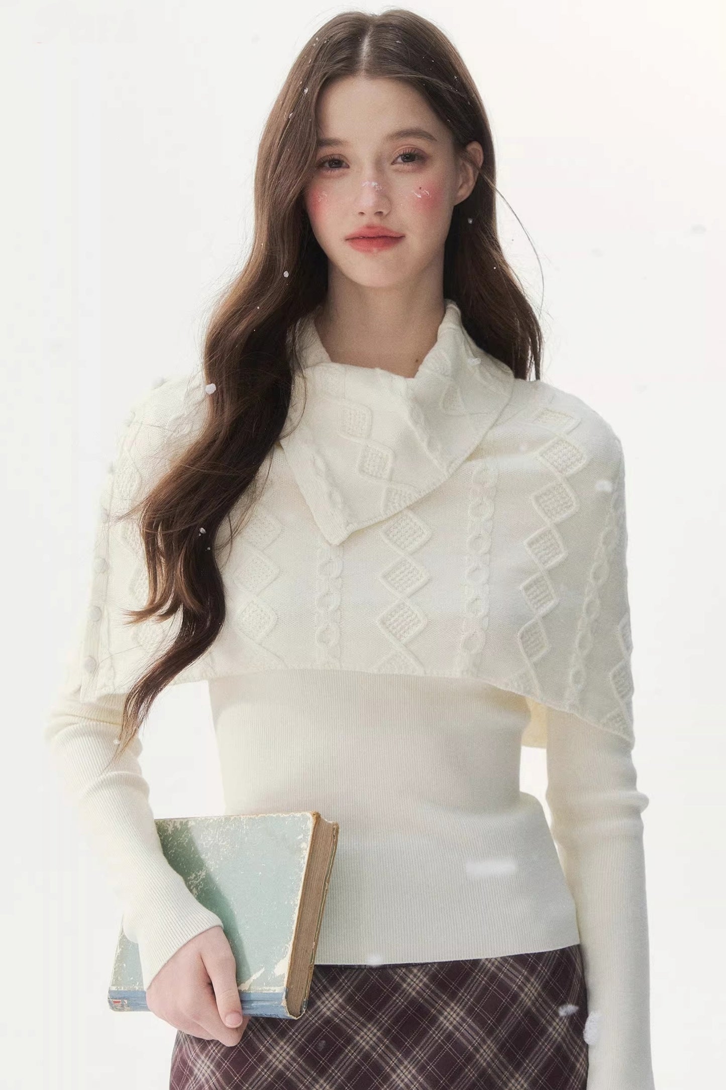 Retro Twist-Knit Cape Sweater