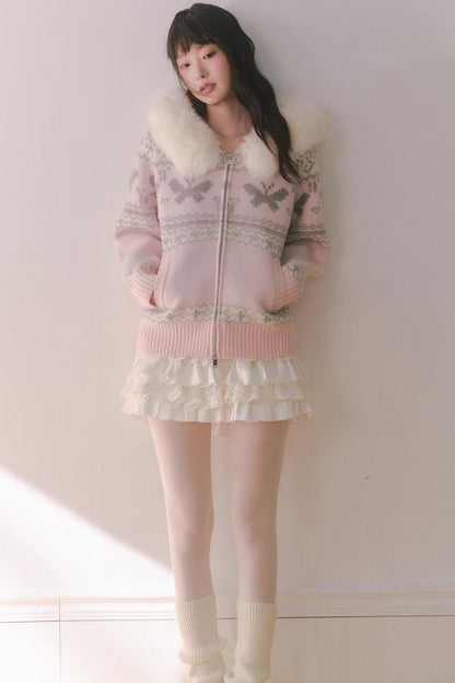 Pink Butterfly Hooded Cardigan