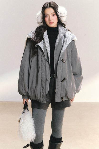 Snow Flakes Plaid Duffle Coat