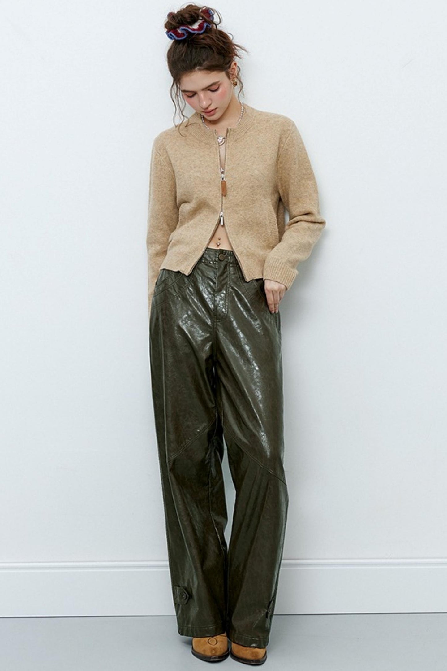 Slim Straight Leather Pants