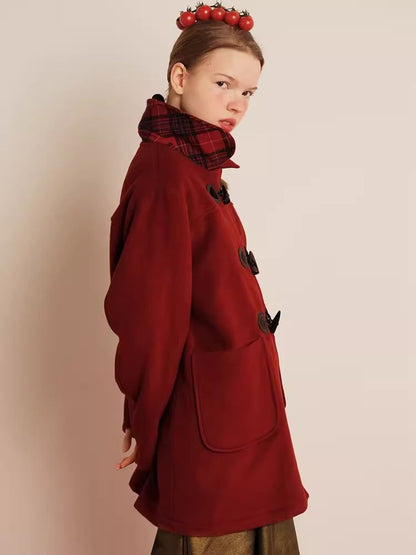 Red Wool Cashmere Cowl Coat