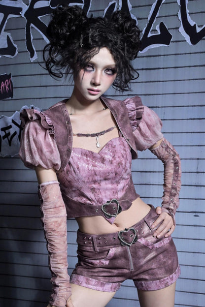 Puff Sleeve Two-Piece Suspender Set-Up