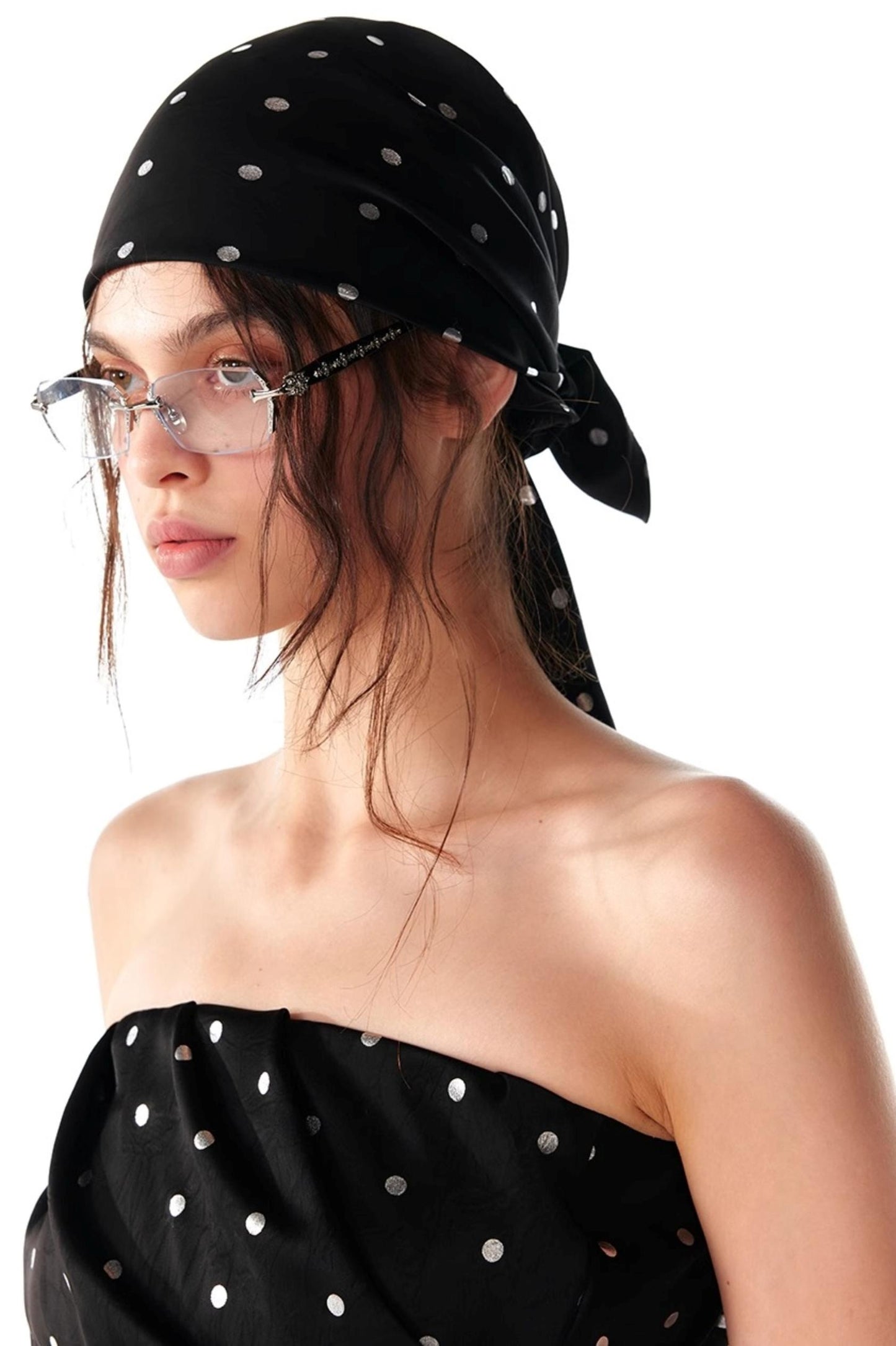 Silver Polka Dot Silk Scarf