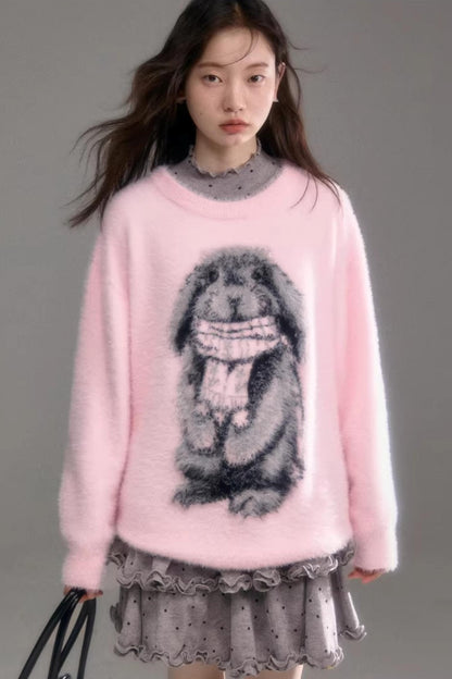 Color-Blocked Rabbit Jacquard Sweater