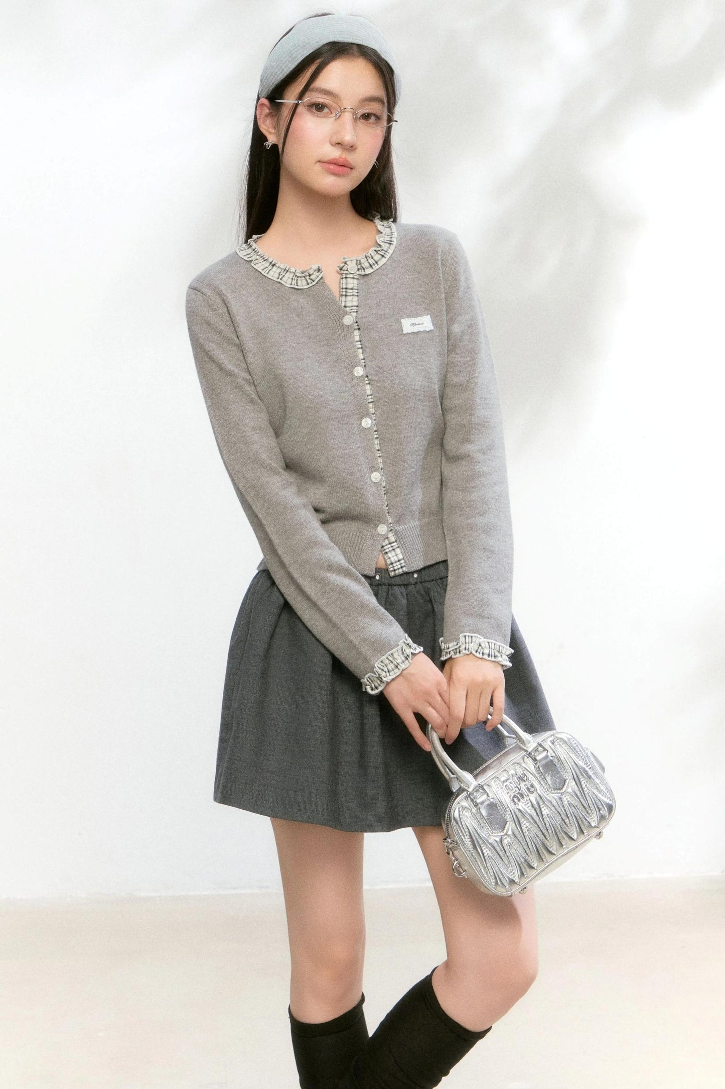 Fake Layered Contrast Knit Top Set-Up