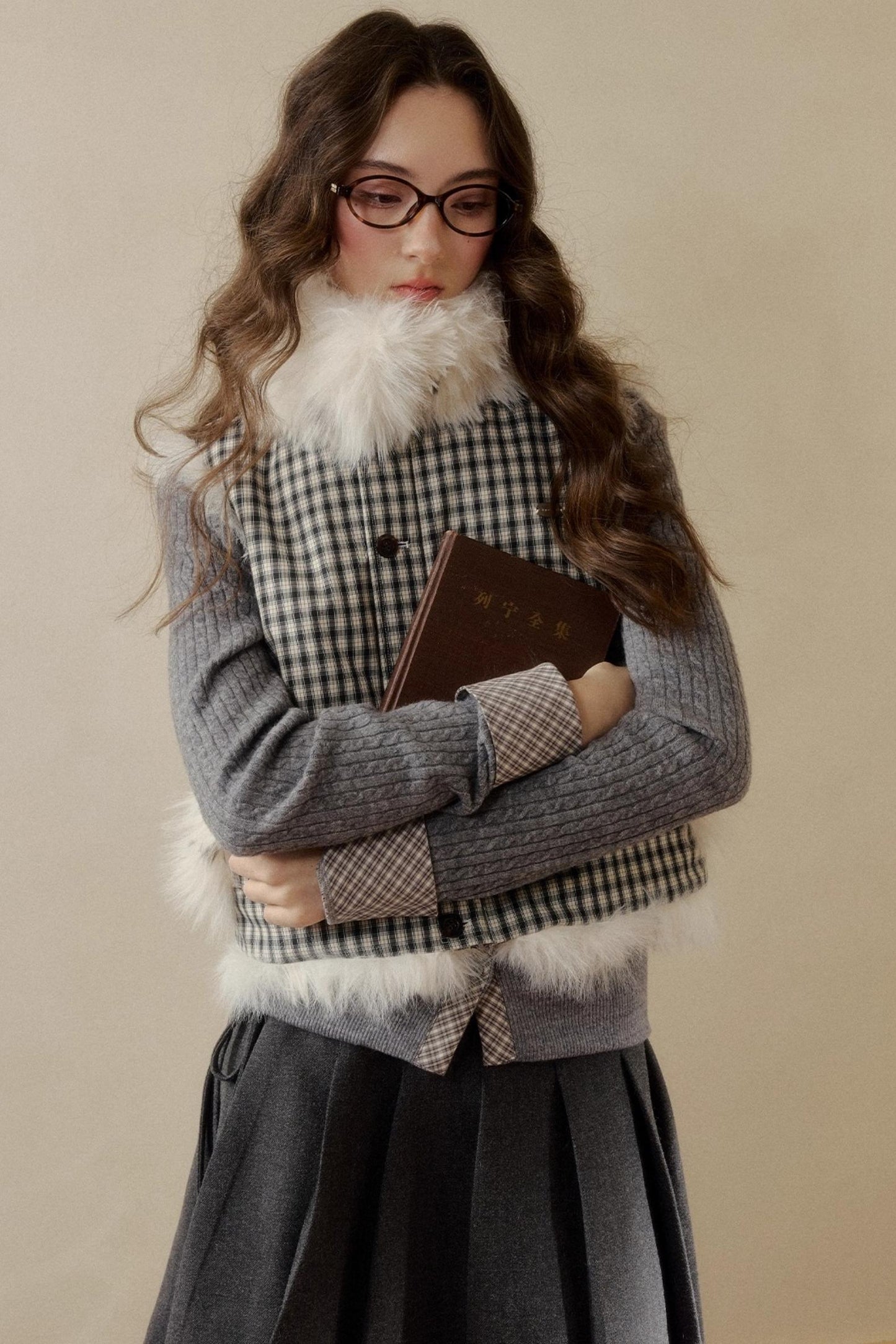 Polka Dot Plaid Fur Coat