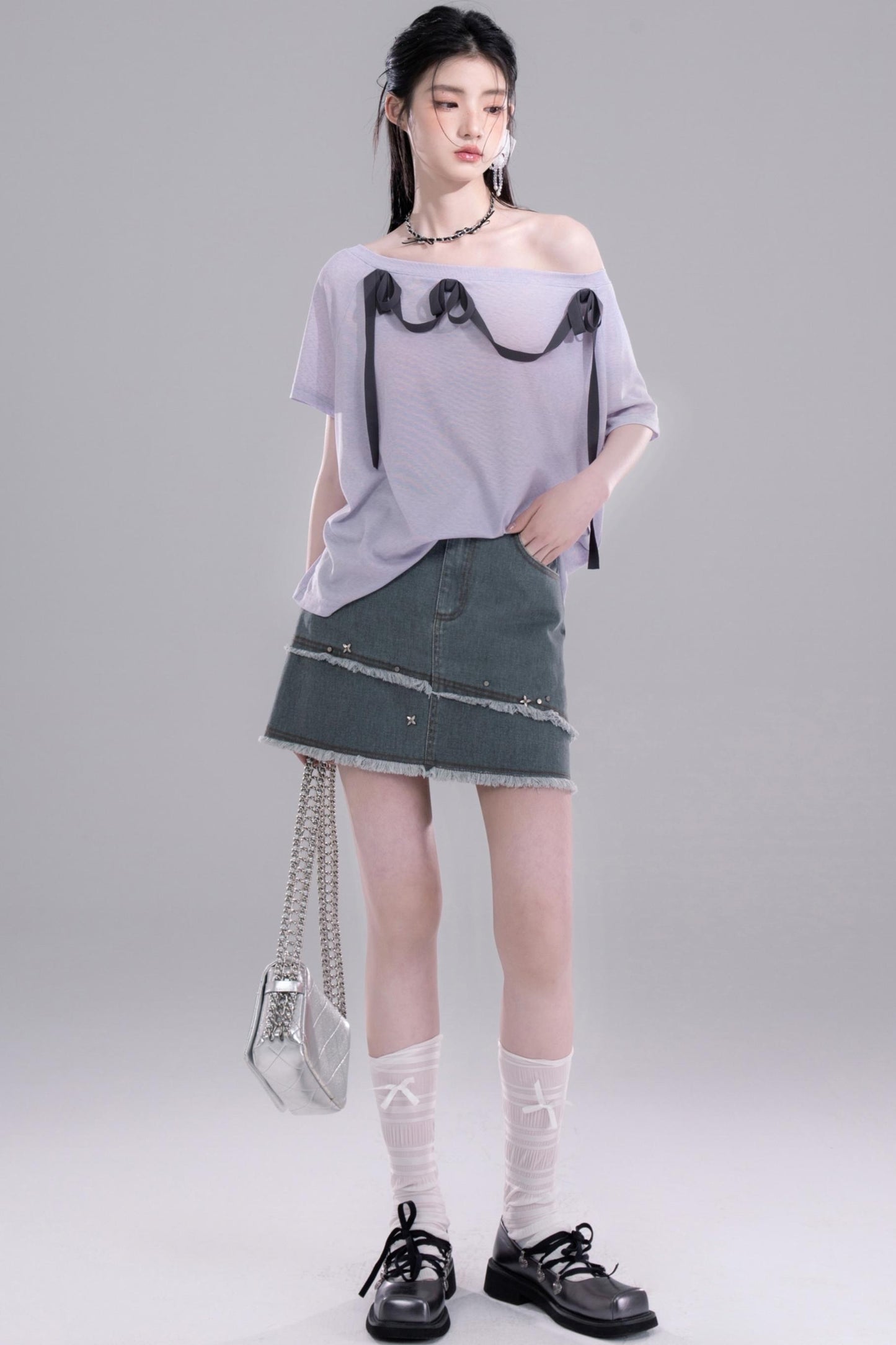 Azure Studded Mini Skirt