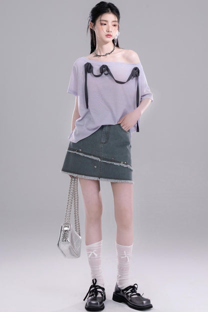 Azure Studded Mini Skirt