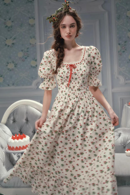 French Pastoral Style Strawberry Floral Dress