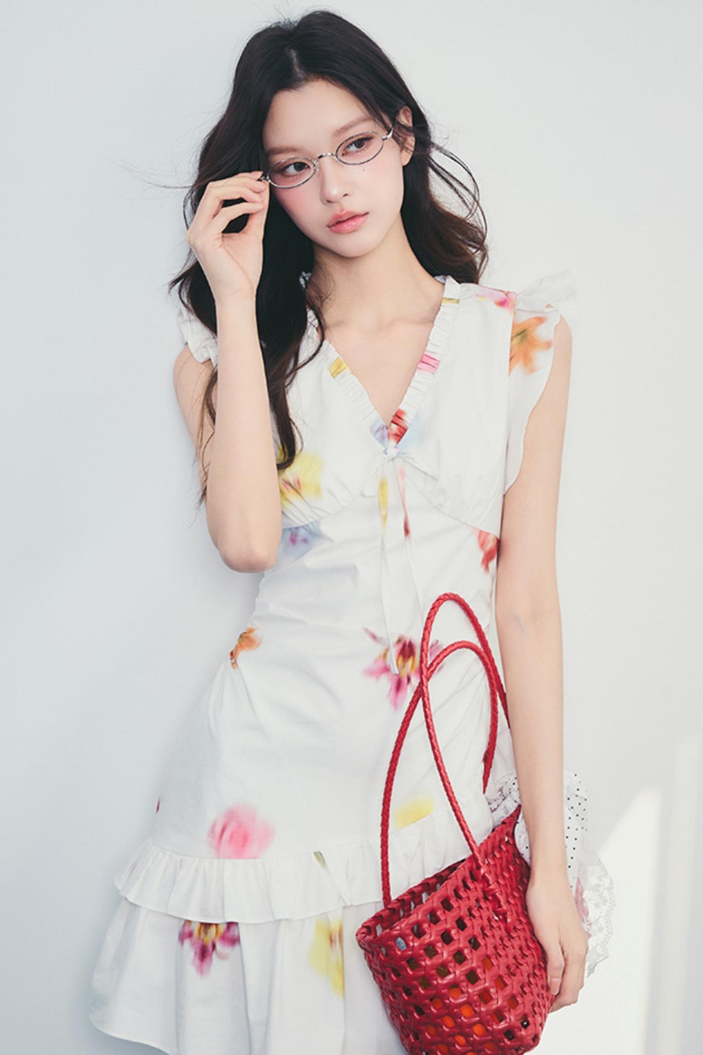 Floral V-Neck Ruffle Dress