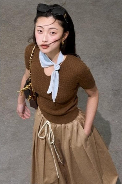 Soft Waxy V-Neck Knit Top