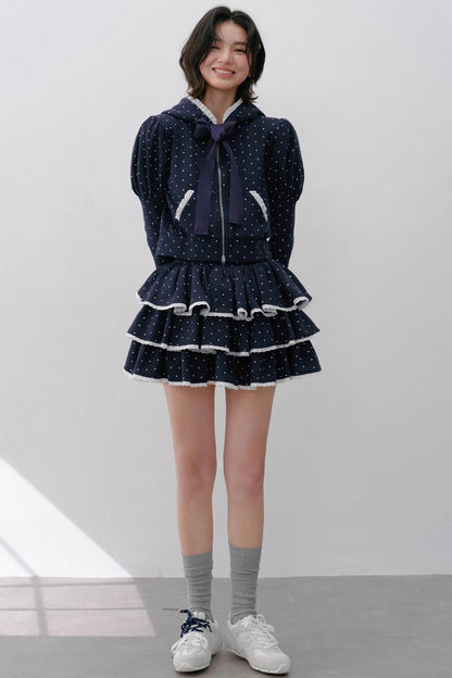 Navy Polka Dot Hooded Tracksuit Set-Up