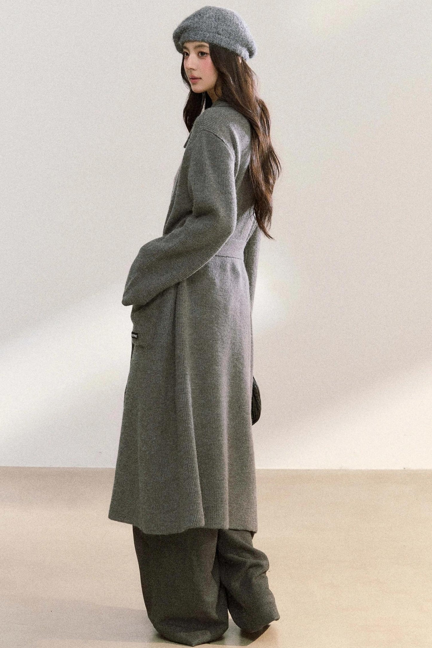 Lapel Double-Breasted Knit Coat