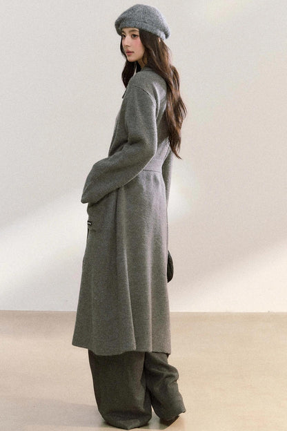 Lapel Double-Breasted Knit Coat