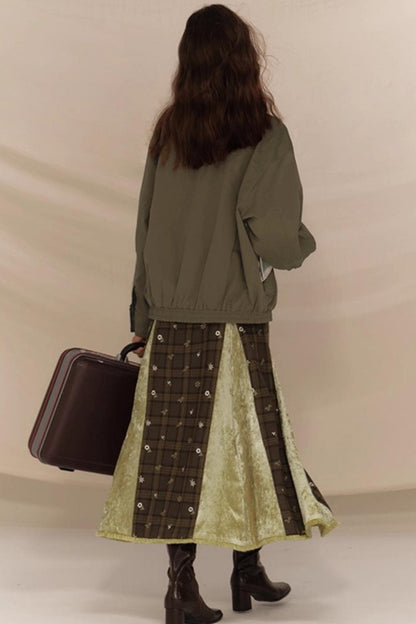 Embroidery Irregular Splicing Velvet Skirt