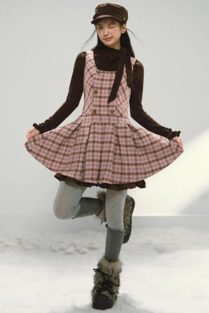 Pink and Brown Plaid Dress Set-Up