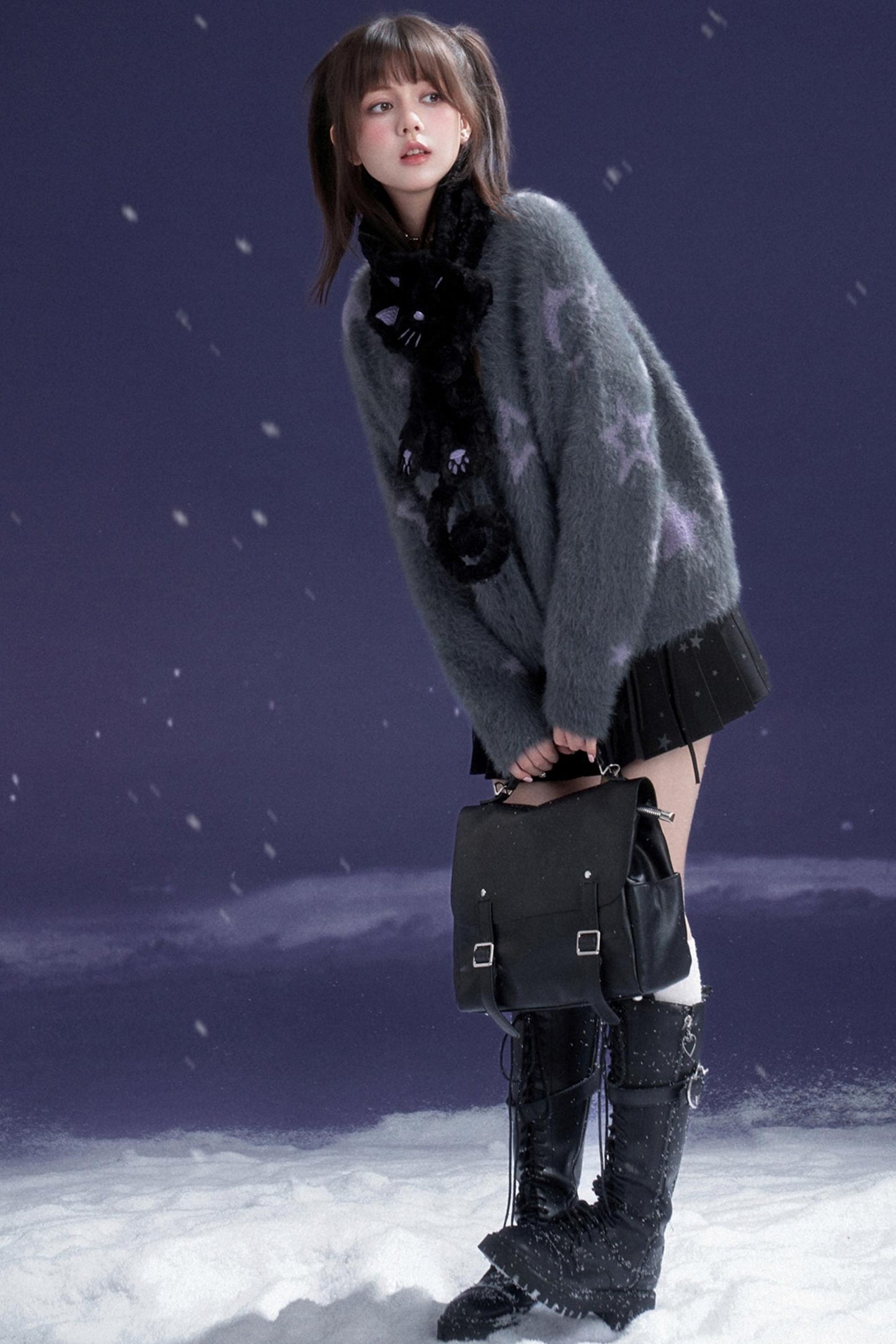 Black and Purple Cat Fur Scarf