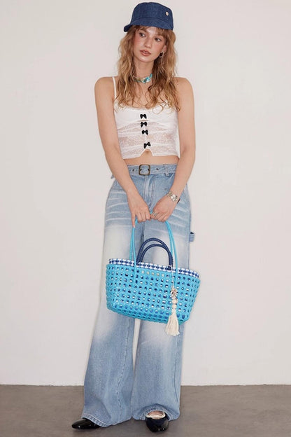 Vintage Blue Distressed Straight Jeans