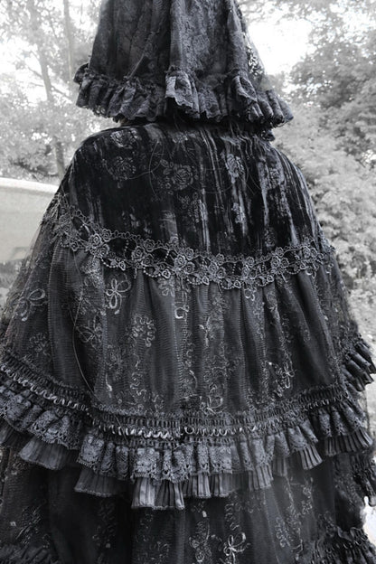 Gothic Dark Pattern Velvet Lace Cape