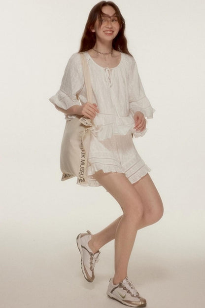 Noisy Flowers Embroidered Shirt Shorts Set-Up