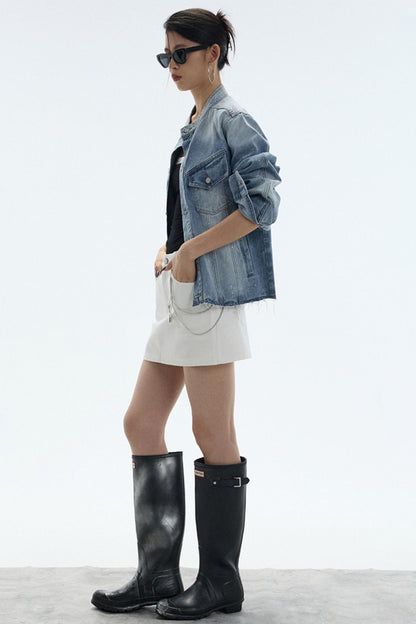 Slimming White A-Line Denim Skirt