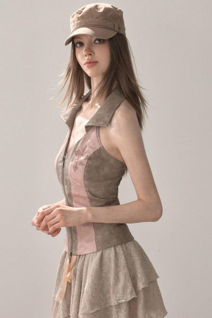 Retro Lapel Halter Vest