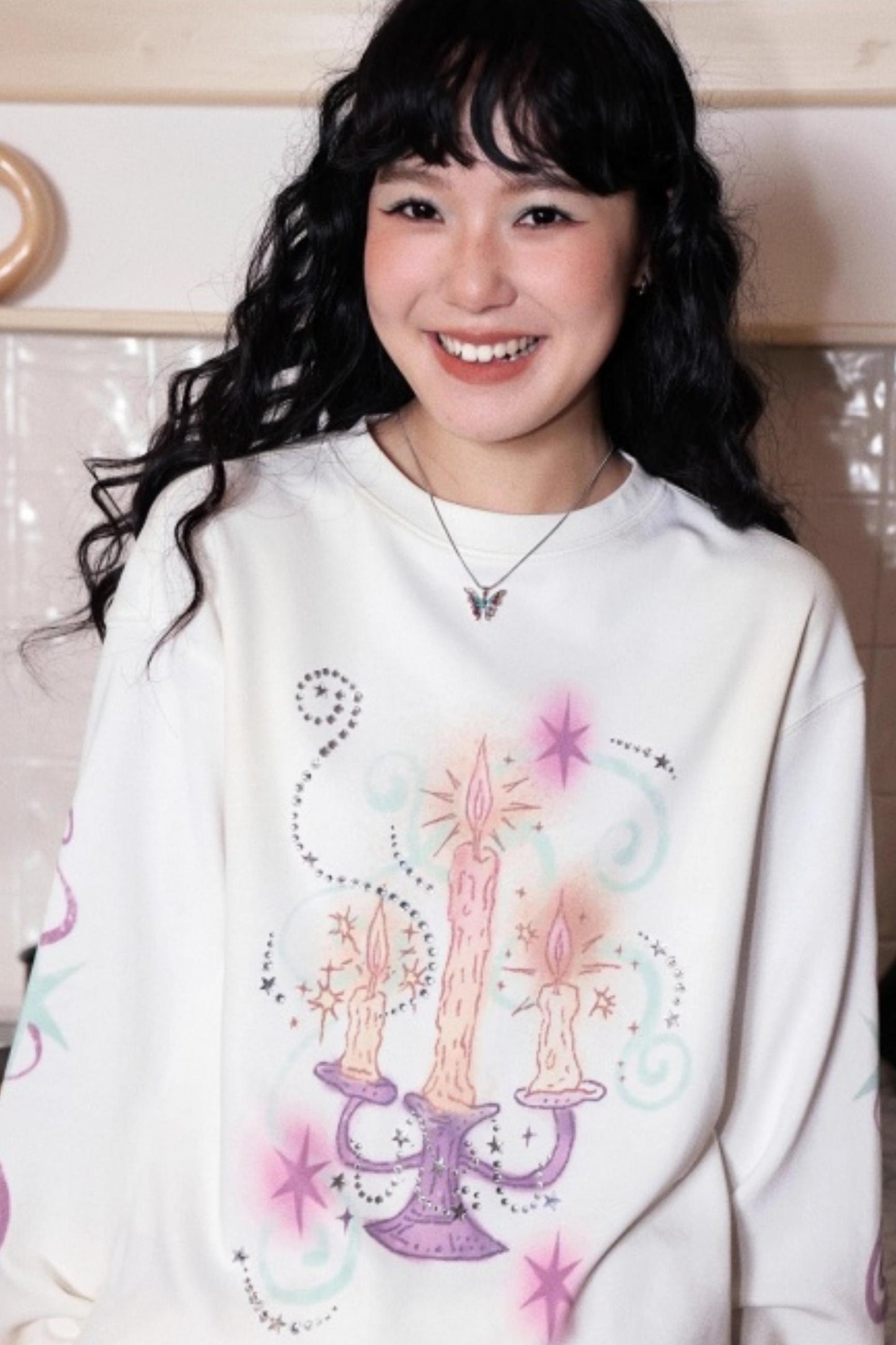 Candlestick Print White T-Shirt