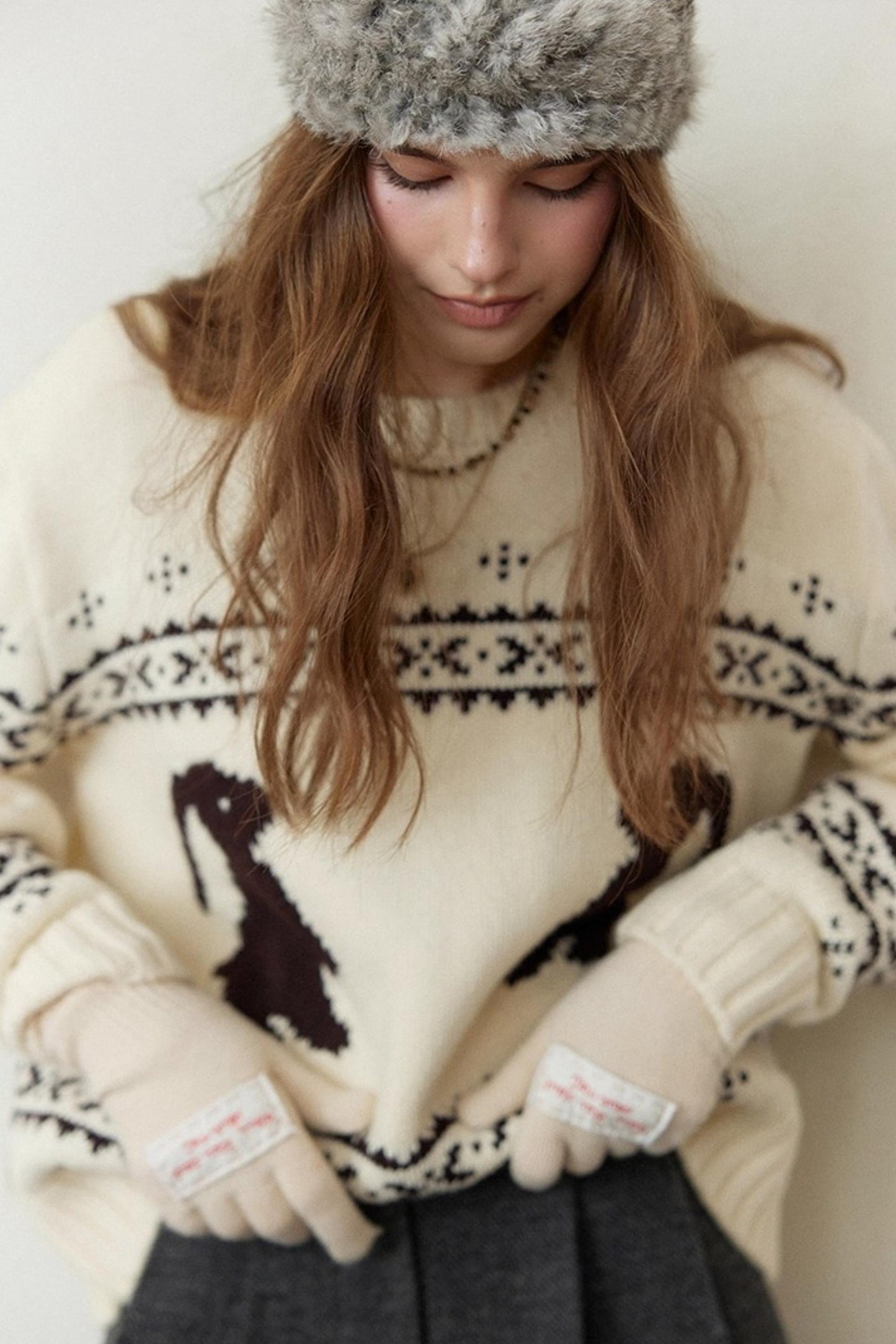 Fair Isle Rabbit Crew Neck Knit
