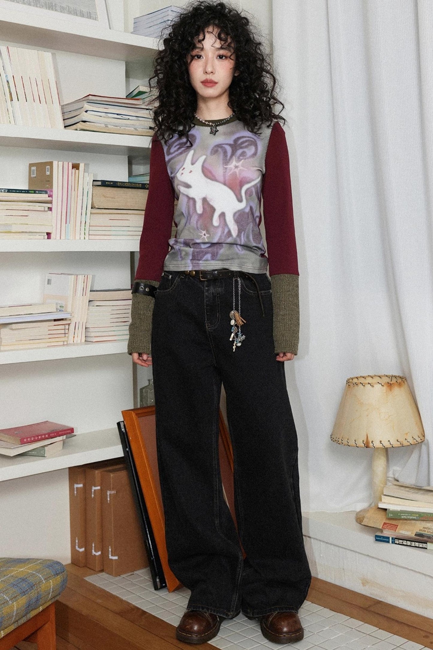 Retro Gray Black Commuter Loose Straight Jeans