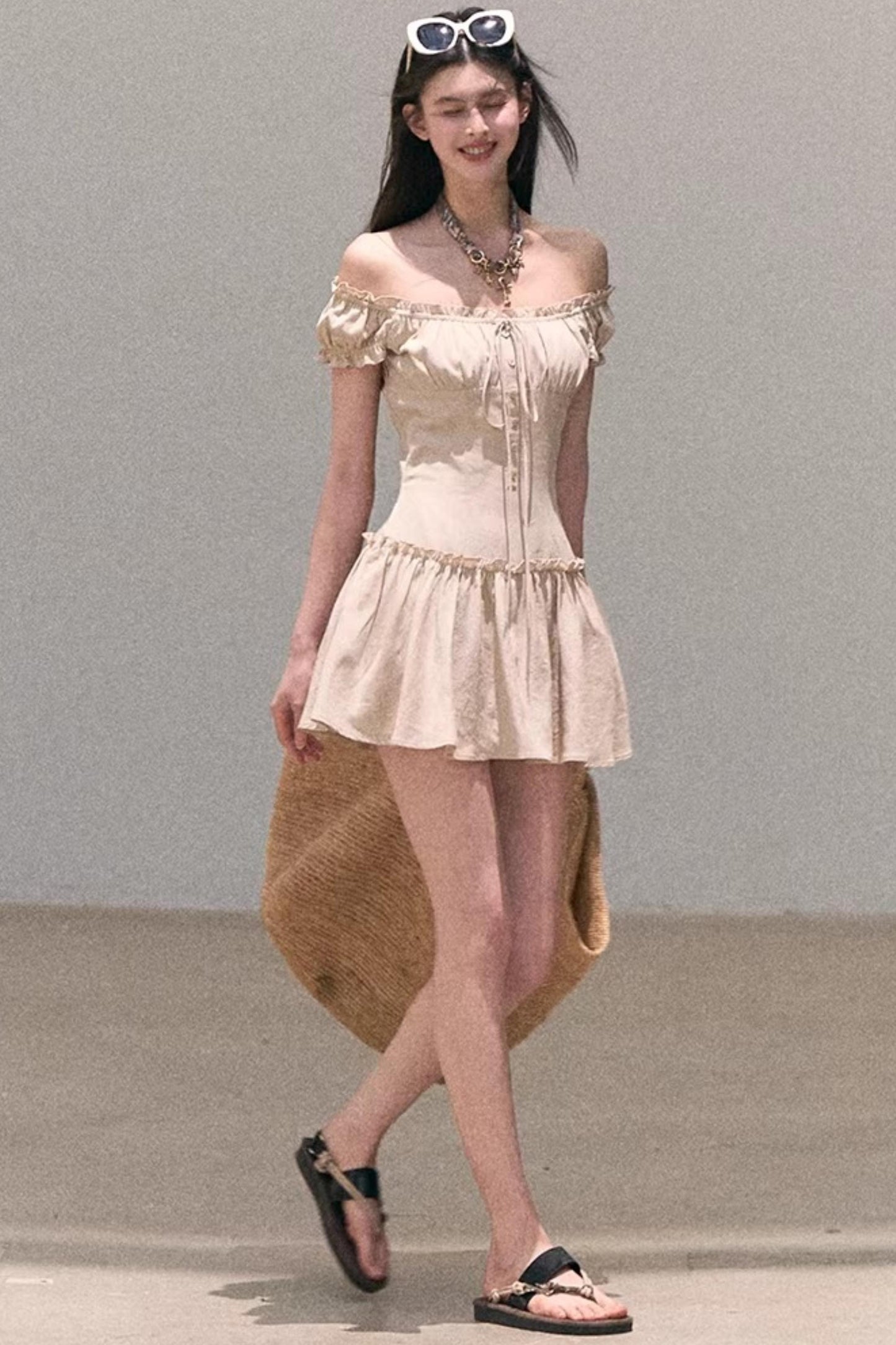 Lyocell Linen Puff Sleeve Dress