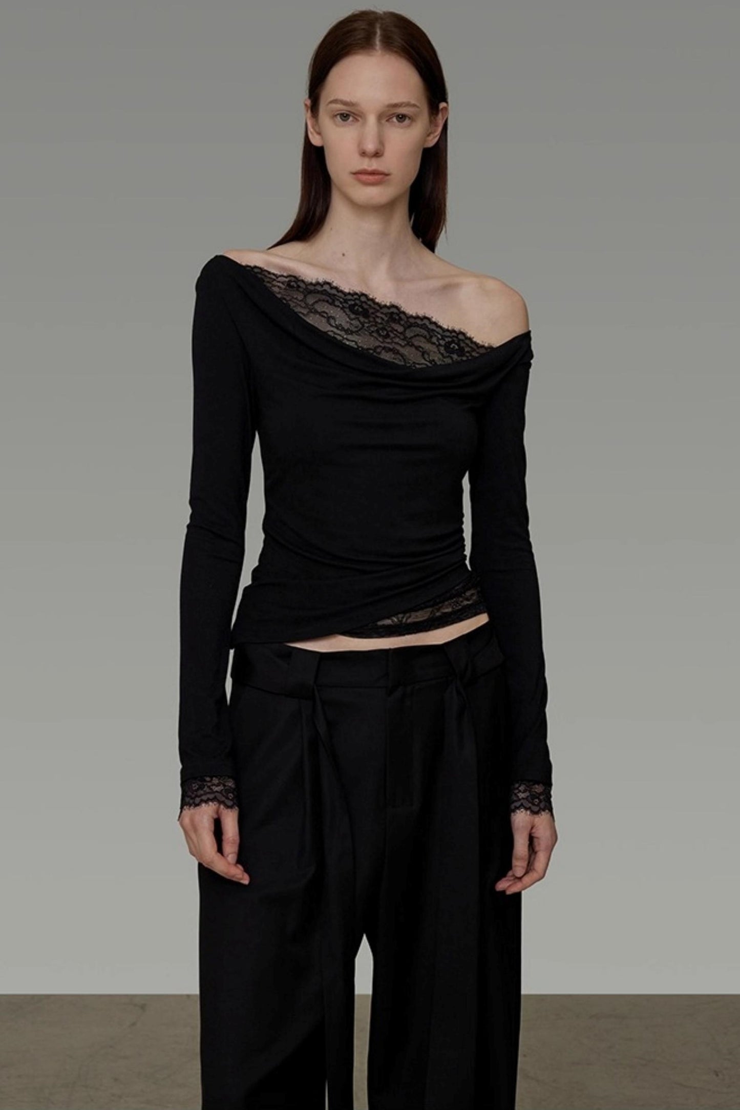 Lace One-Shoulder Knit Top