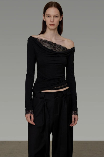 Lace One-Shoulder Knit Top