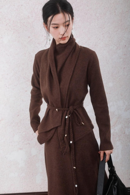 Chestnut Brown Knitted Sweater Set-Up