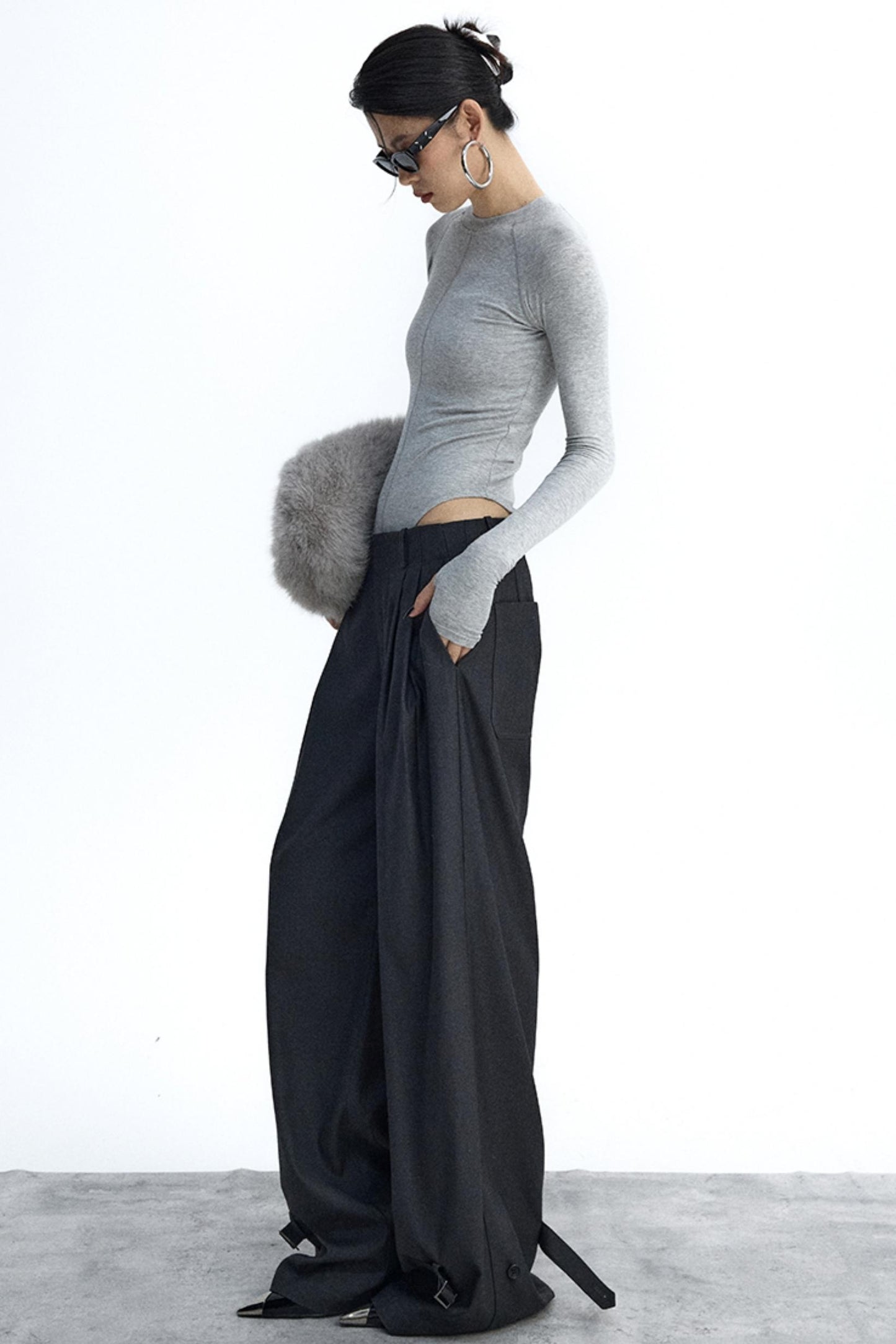 Dark Gray Pleated Suit Pants