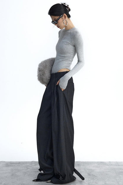 Dark Gray Pleated Suit Pants