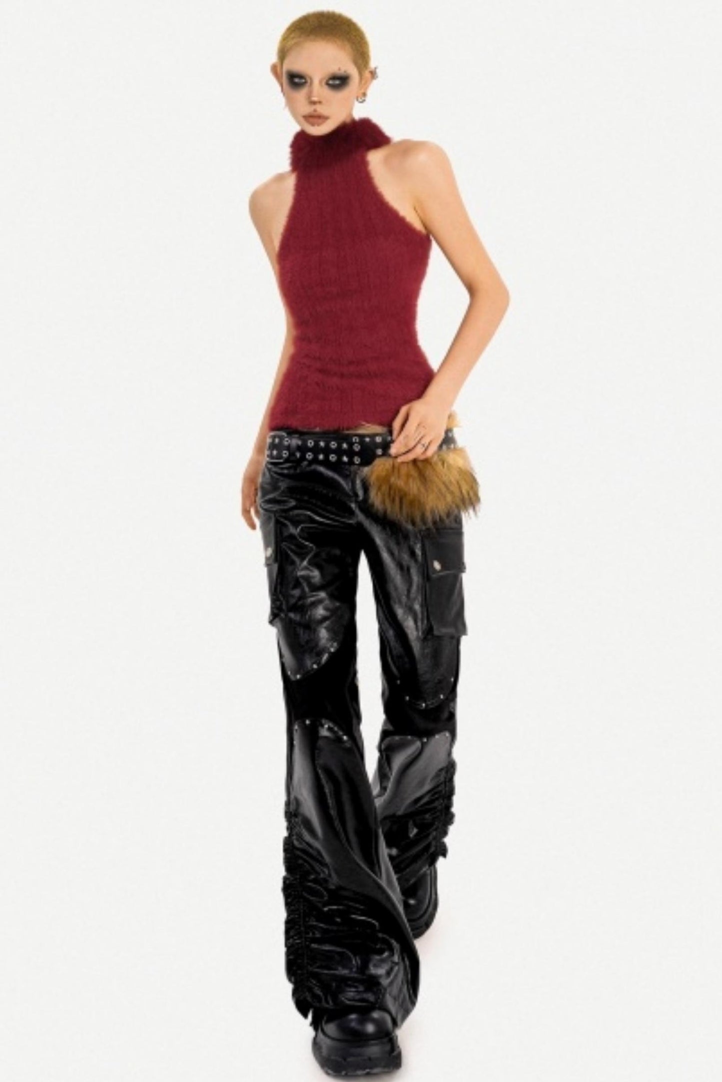 Fur Collar Knitted Vest