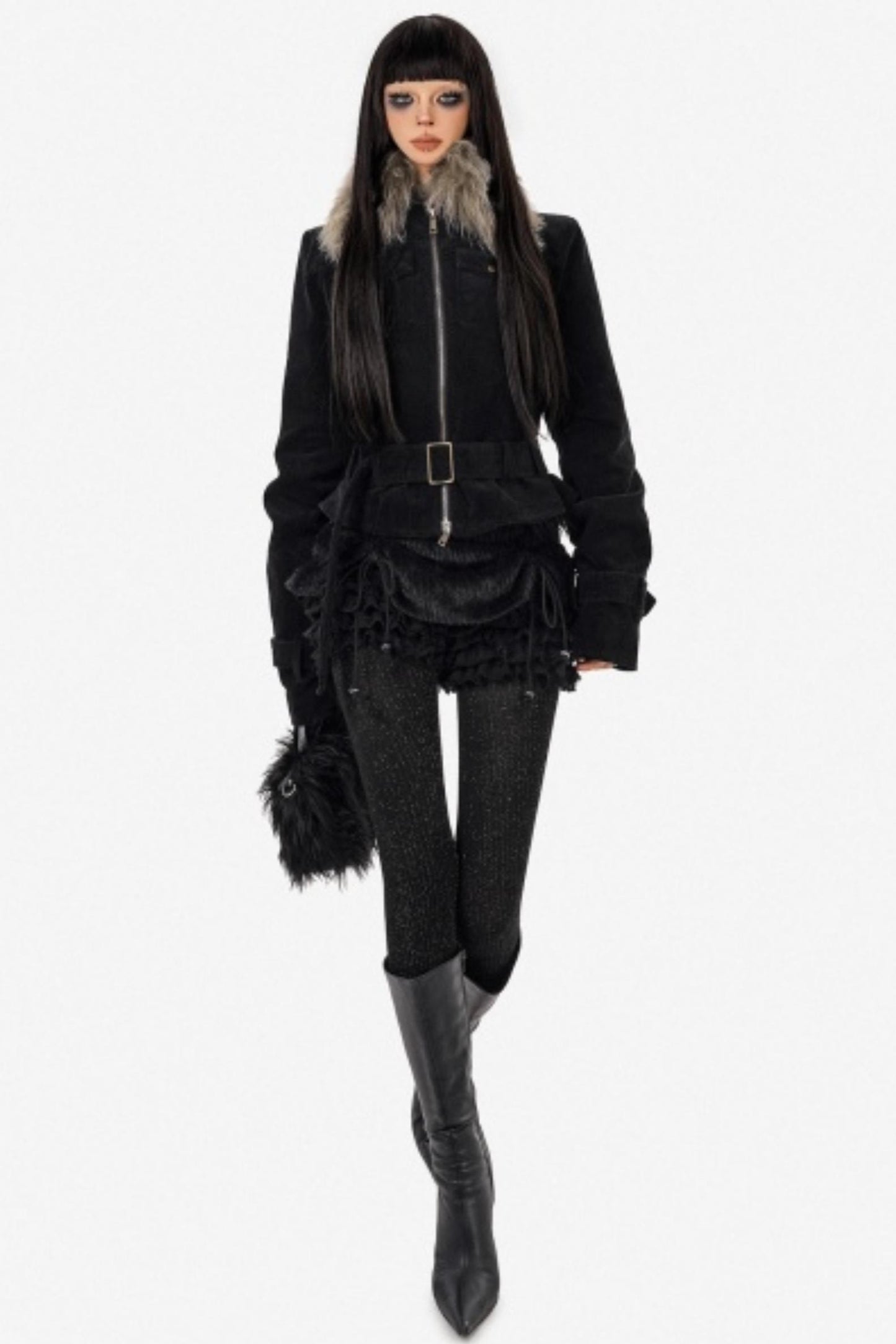 Cool Dark Fur Collar Jacket