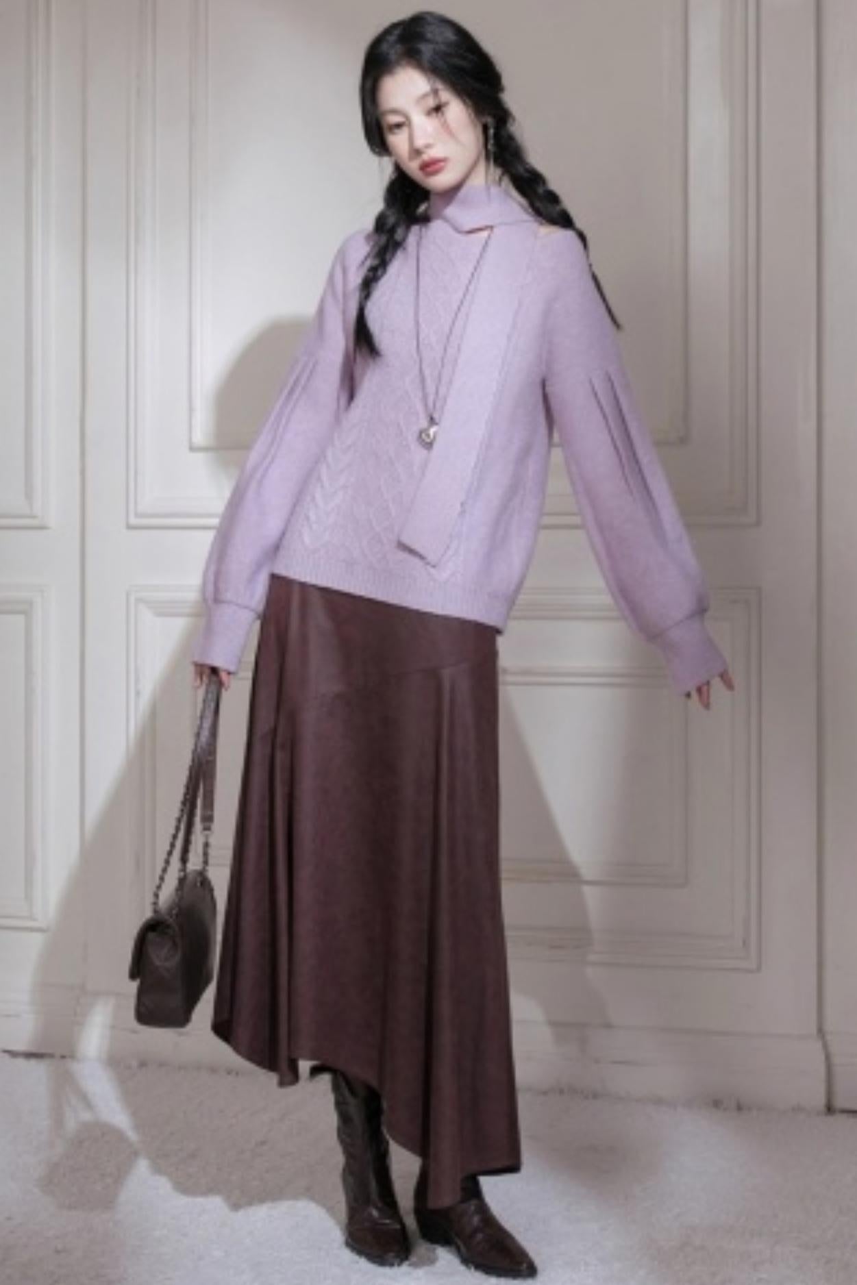 Violet Wool Lantern Sleeve Sweater